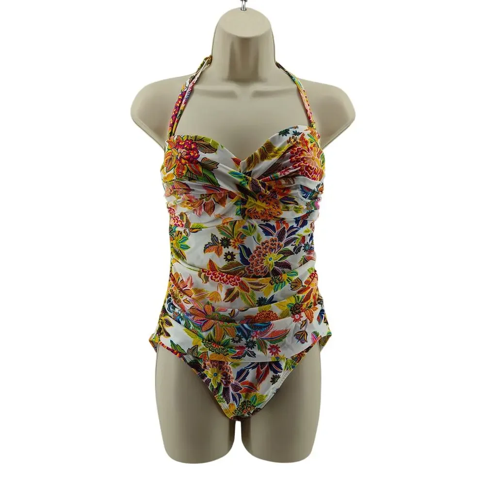 Bleu Rod Beattie One Piece Shirred Swimwear Tropical Floral Size 10